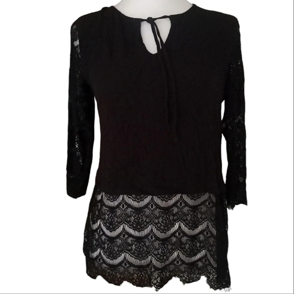 Jack By BB Dakota Black Lace 3/4 Sleeve Blouse Size Small Boho Coastal